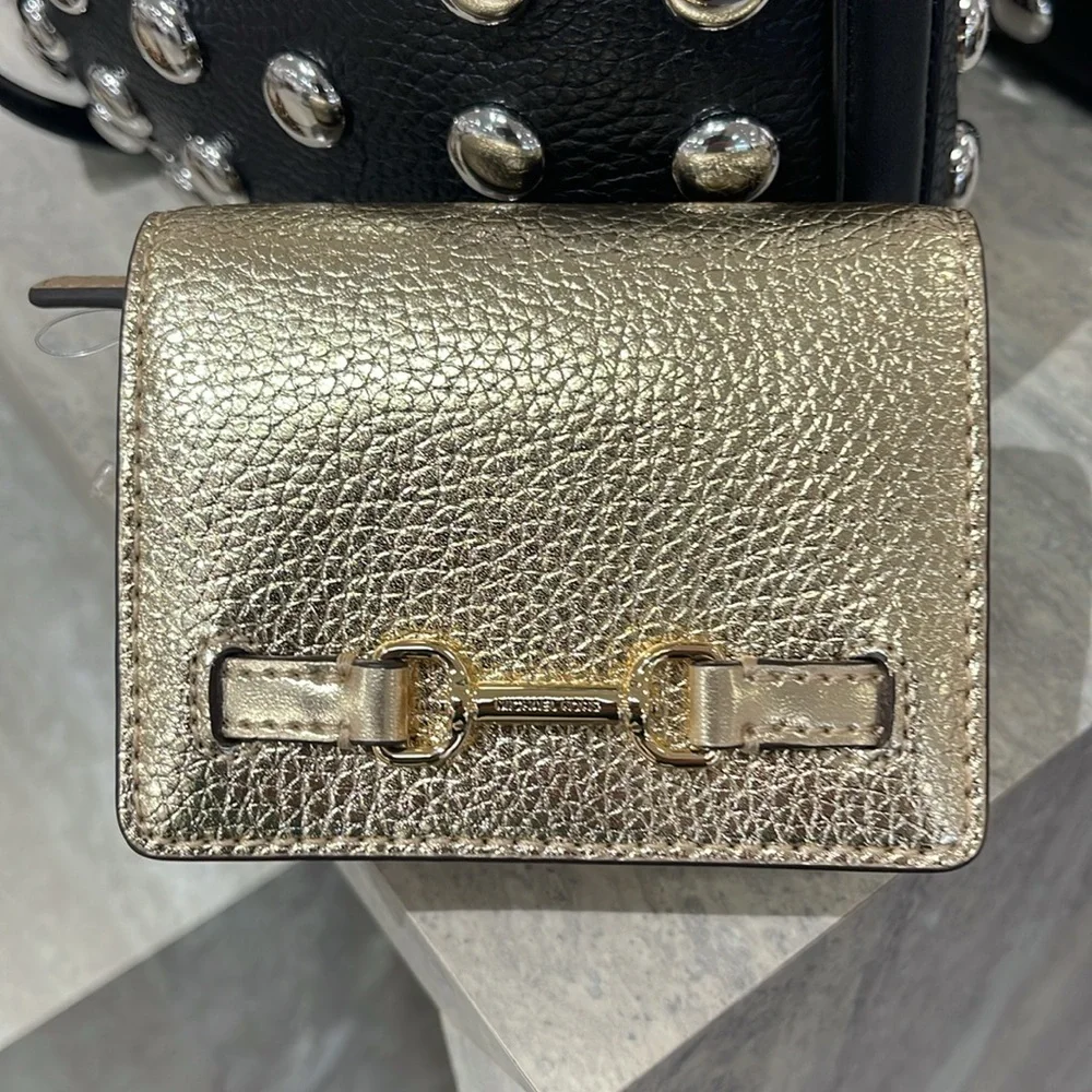 MICHAEL KORS Carson Small Metallic Pebbled Leather Wallet Pale Gold  NWT